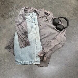 Works Ron Chereskin Grey Tie Dye Gothic Cross Studded Shirt XXL Y2K Grunge